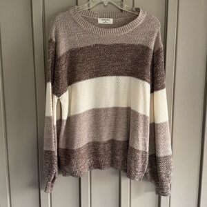 Zenana Outfitters Brown & Cream Striped Sweater size Medium